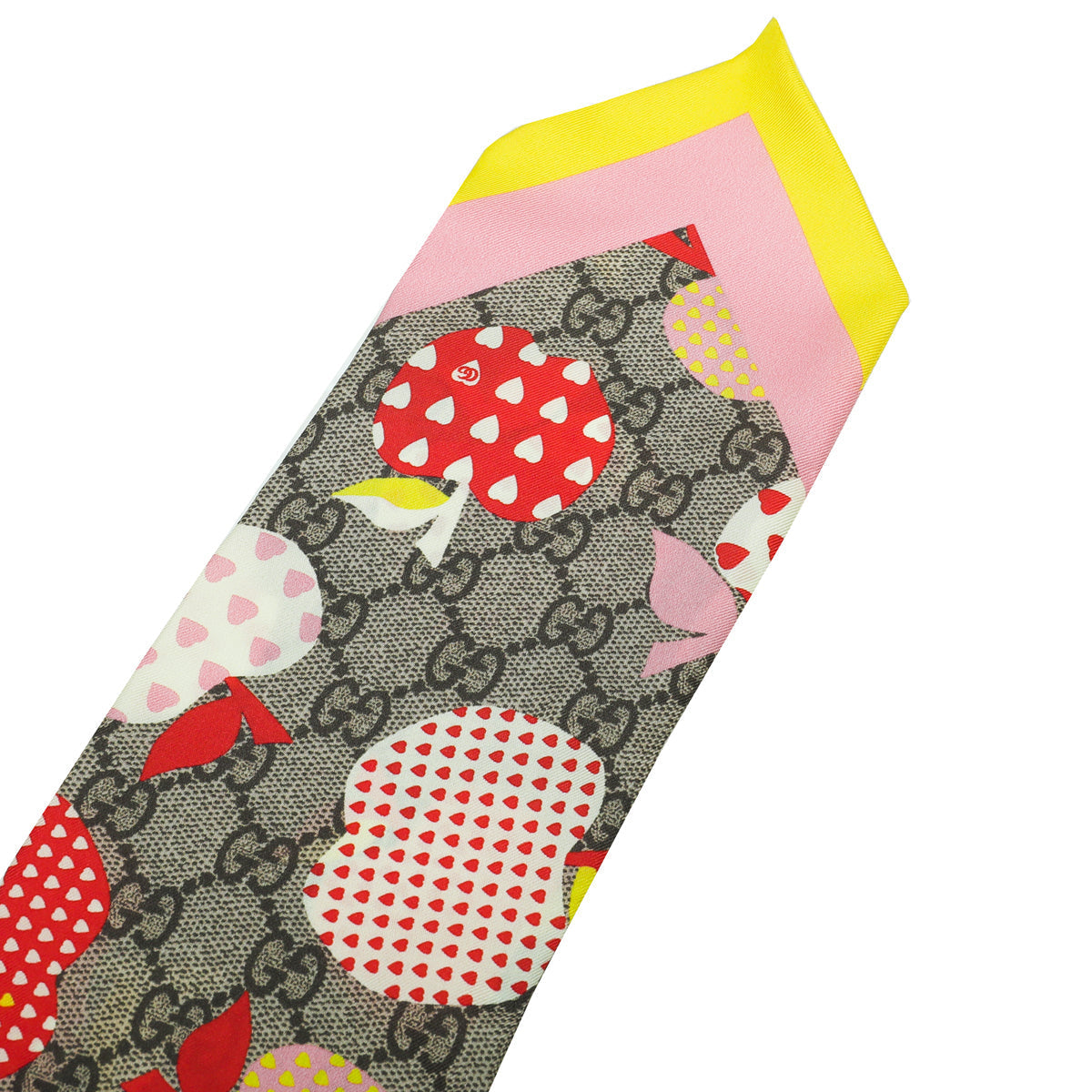 Gucci Ebony Multicolor Les Pommes Neck Bow Silk Scarf