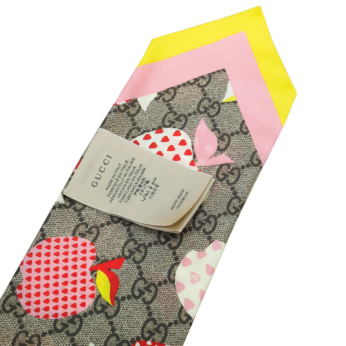 Gucci Ebony Multicolor Les Pommes Neck Bow Silk Scarf