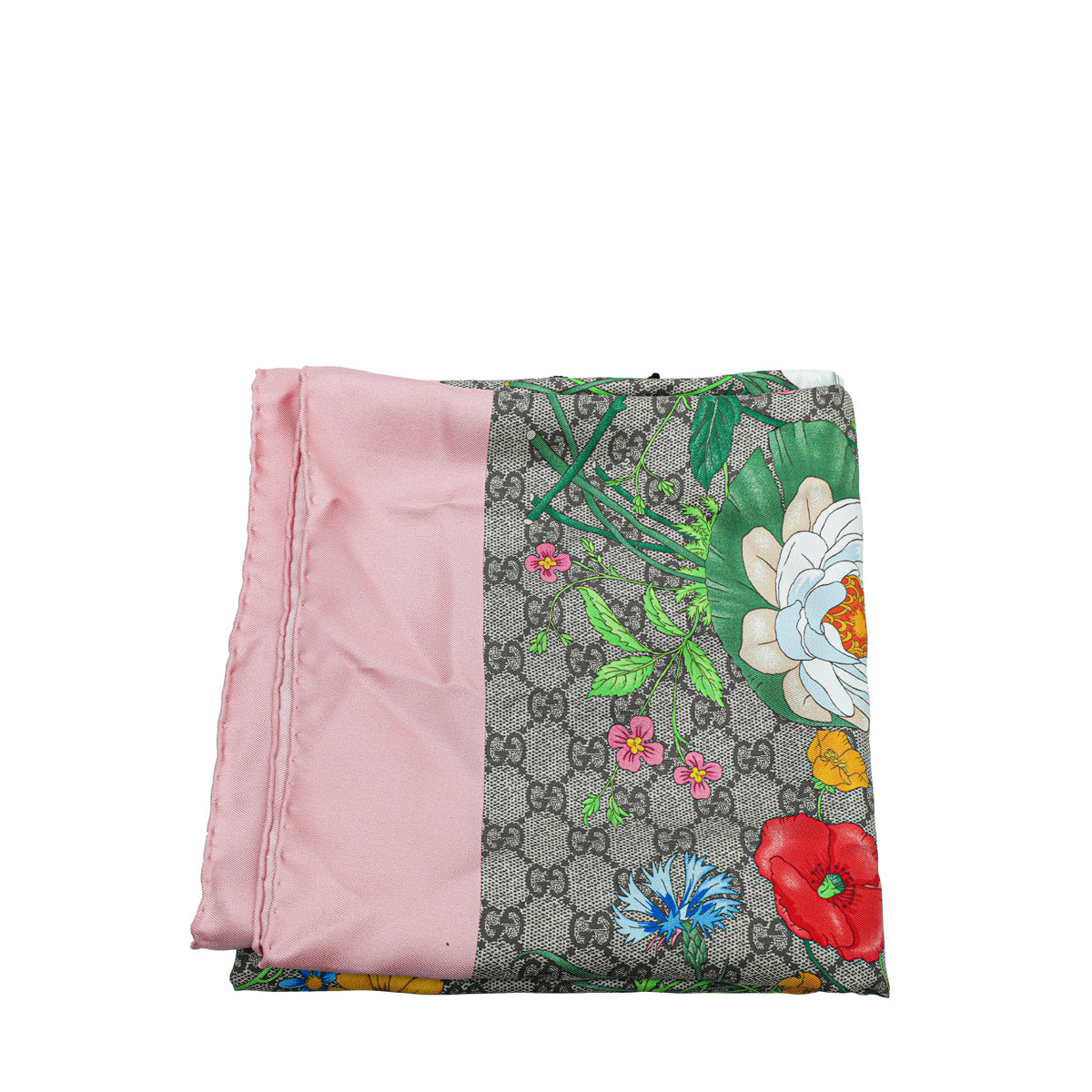 Gucci Ebony Multicolor GG Flora Print Silk Scarf