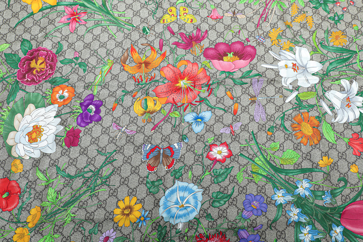 Gucci Ebony Multicolor GG Flora Print Silk Scarf