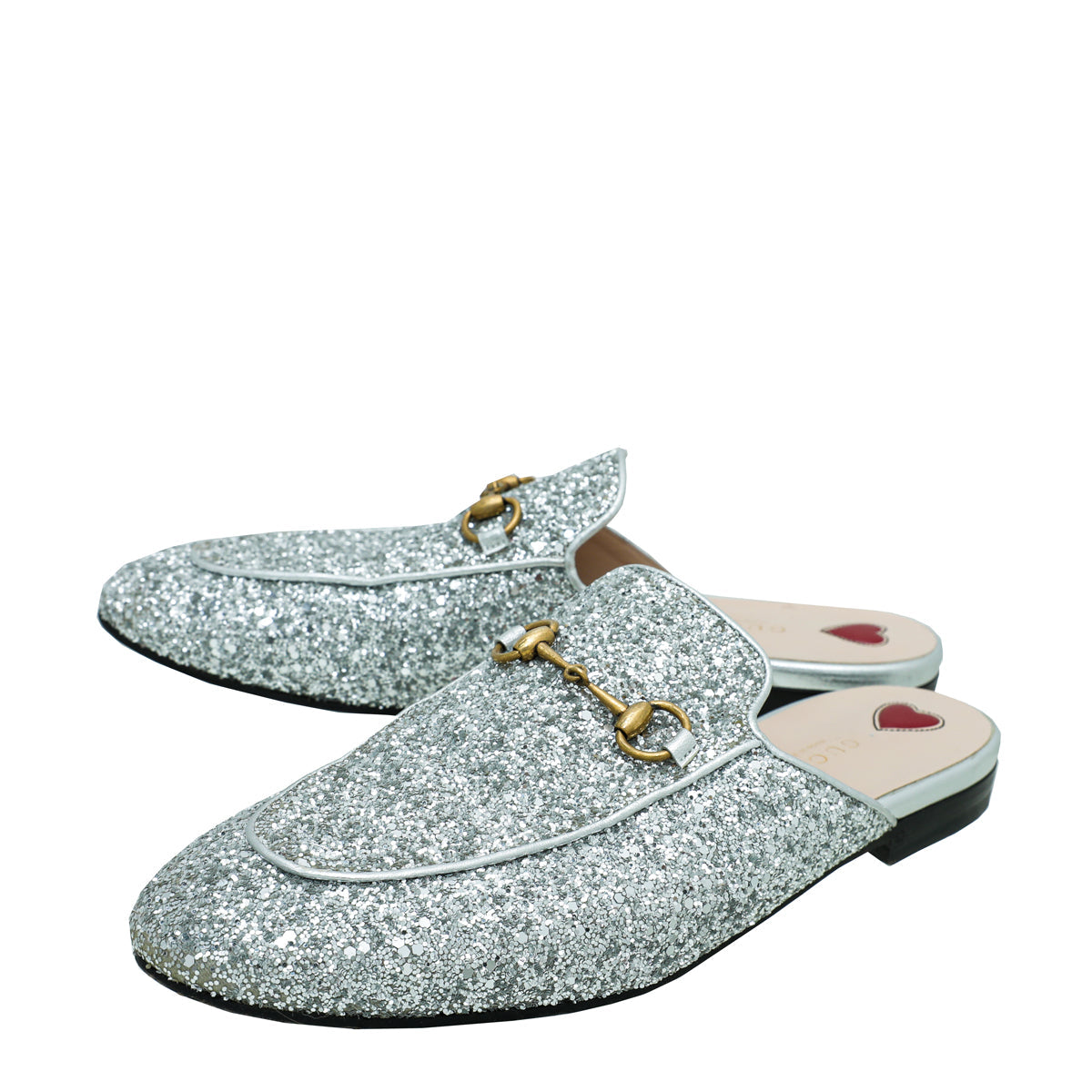 Gucci Silver Glitter Princetown Mules 39.5
