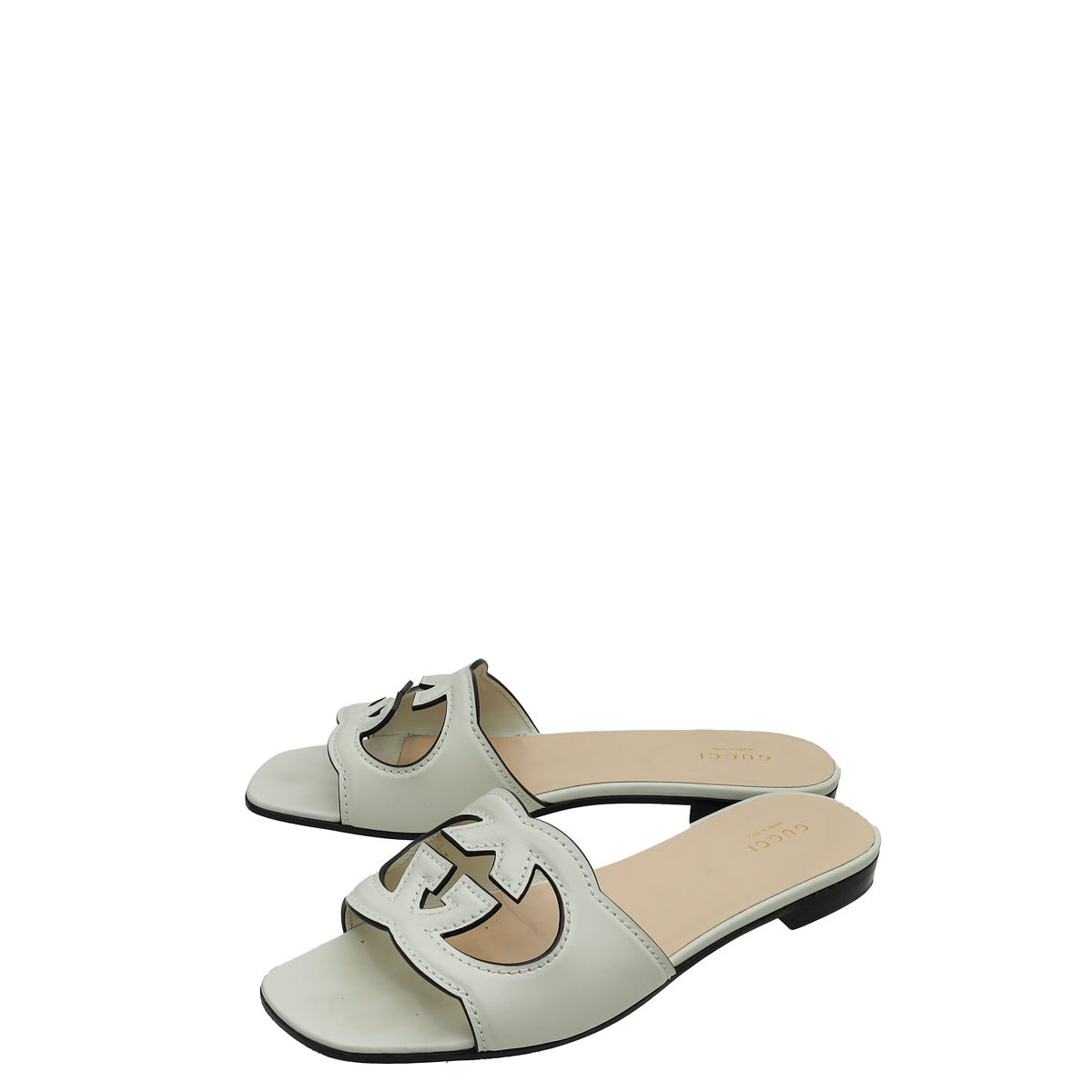 Gucci Cream Interlocking G Cut Out Flat Sandal 38.5