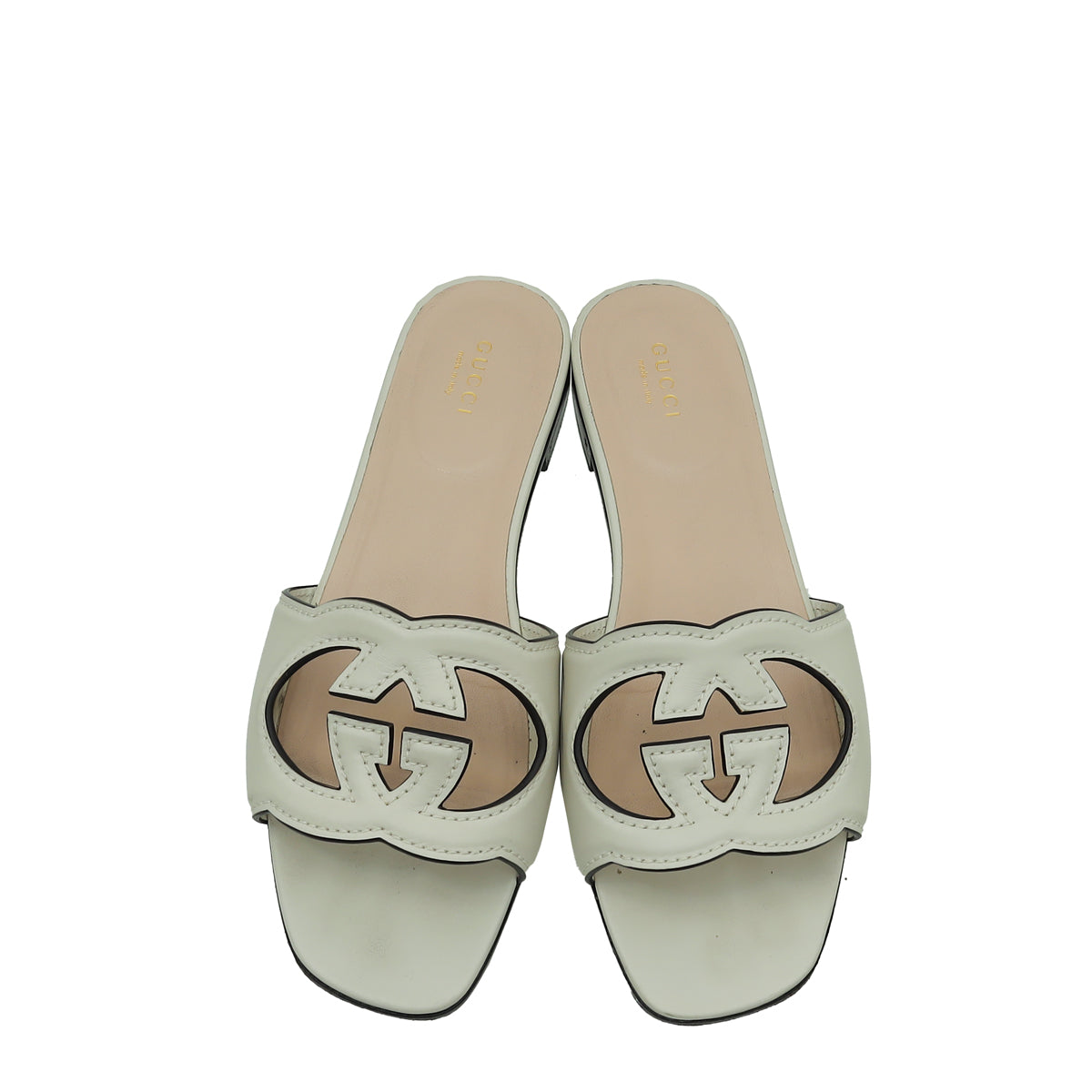 Gucci Cream Interlocking G Cut Out Flat Sandal 38.5