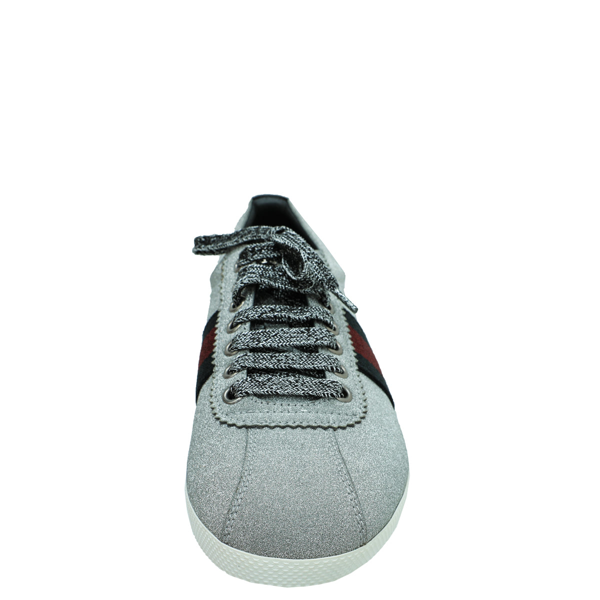 Gucci Silver Glitter Fabric Studded Web Sneaker 39
