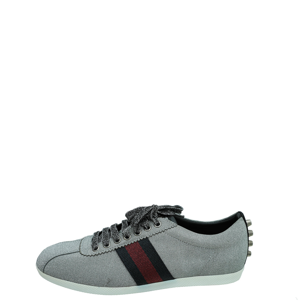 Gucci Silver Glitter Fabric Studded Web Sneaker 39