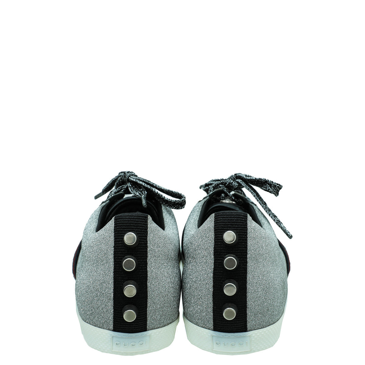 Gucci Silver Glitter Fabric Studded Web Sneaker 39