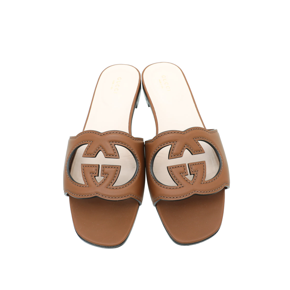Gucci Brown Interlocking G Cut Out Slide Sandal 39