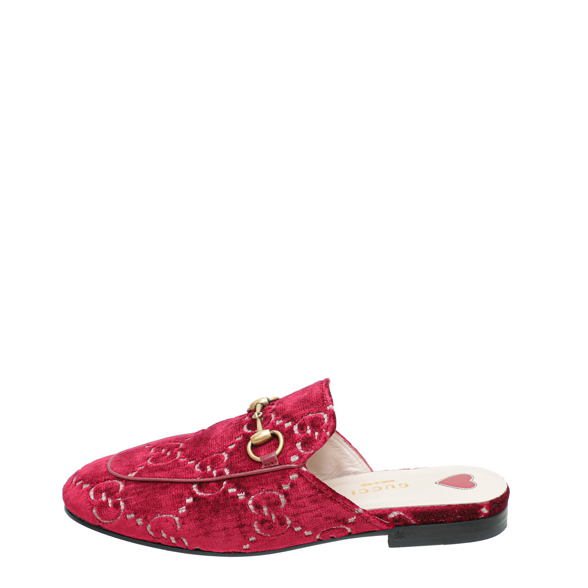 Gucci Hibiscus Red GG Velvet Princetown Mules 35