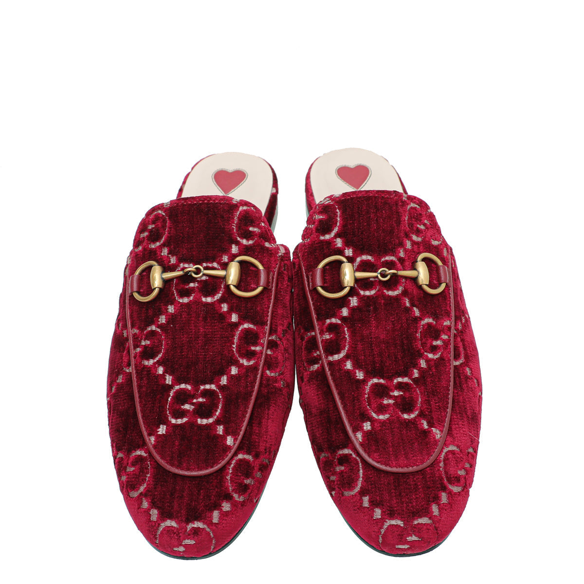 Gucci Hibiscus Red GG Velvet Princetown Mules 35