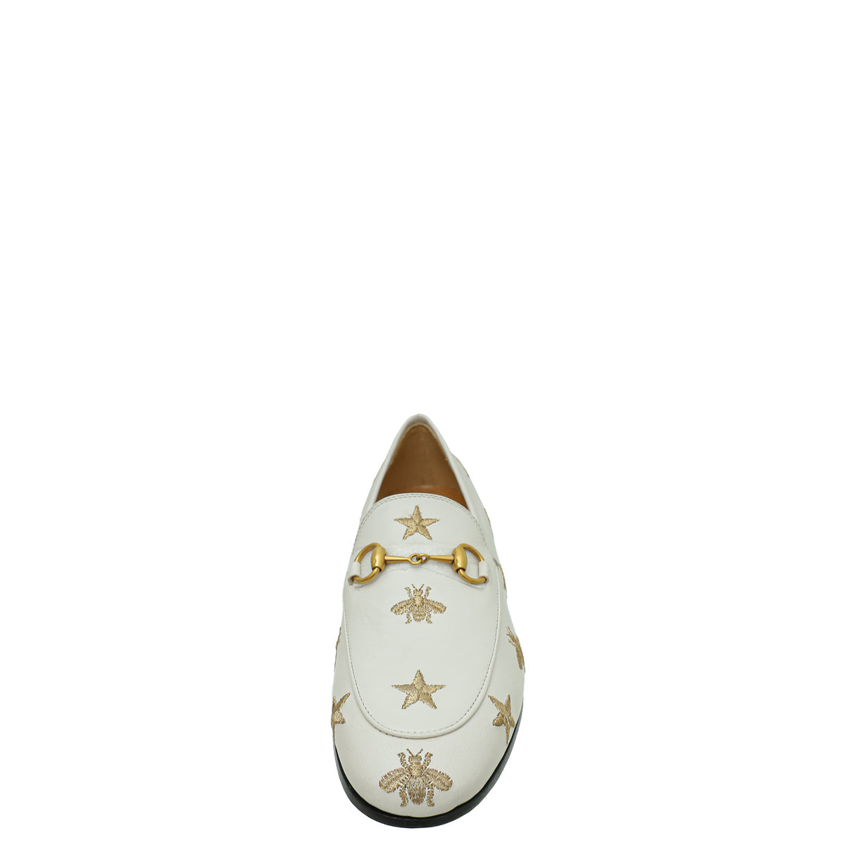Gucci Mystic White Bee Star Embroidered Jordaan Horsebit Loafer 36.5
