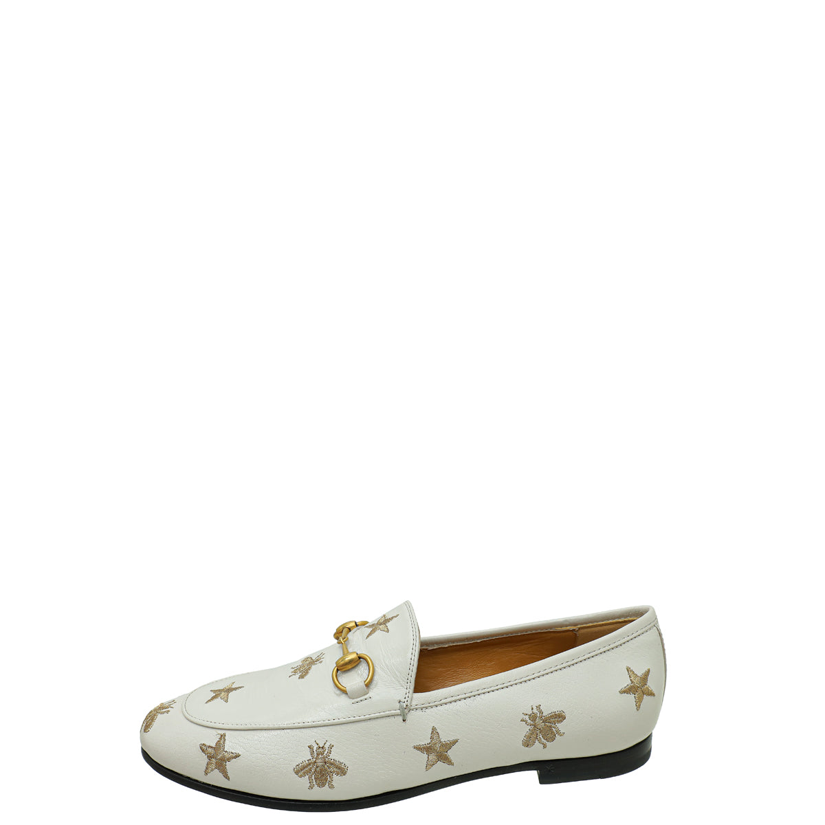 Gucci Mystic White Bee Star Embroidered Jordaan Horsebit Loafer 36.5