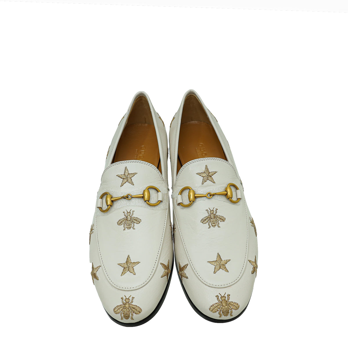 Gucci Mystic White Bee Star Embroidered Jordaan Horsebit Loafer 36.5
