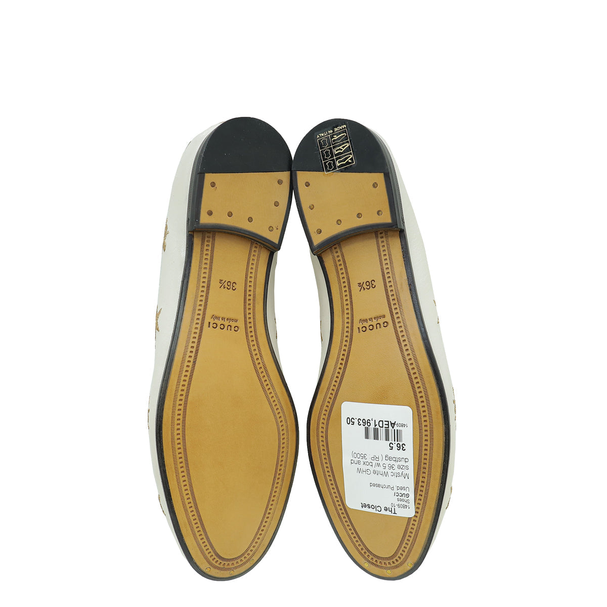 Gucci Mystic White Bee Star Embroidered Jordaan Horsebit Loafer 36.5