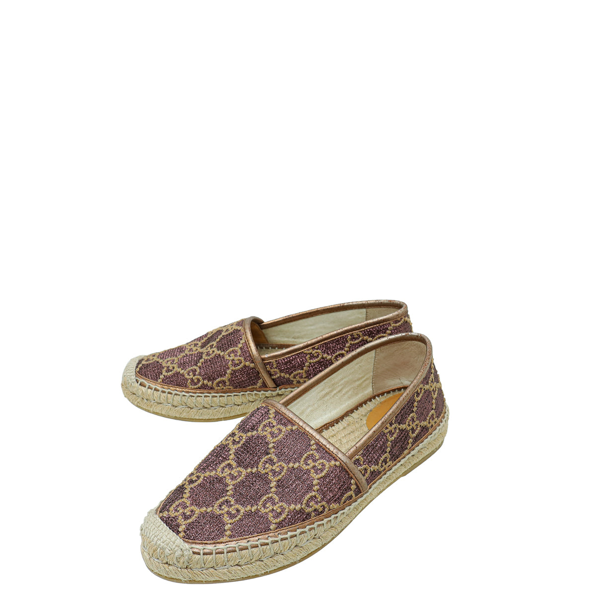 Gucci Metallic Bronze Lurex Embroidered GG Espadrille Flats 37