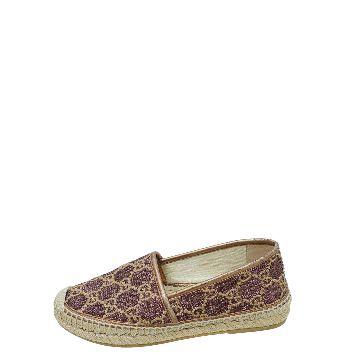 Gucci Metallic Bronze Lurex Embroidered GG Espadrille Flats 37