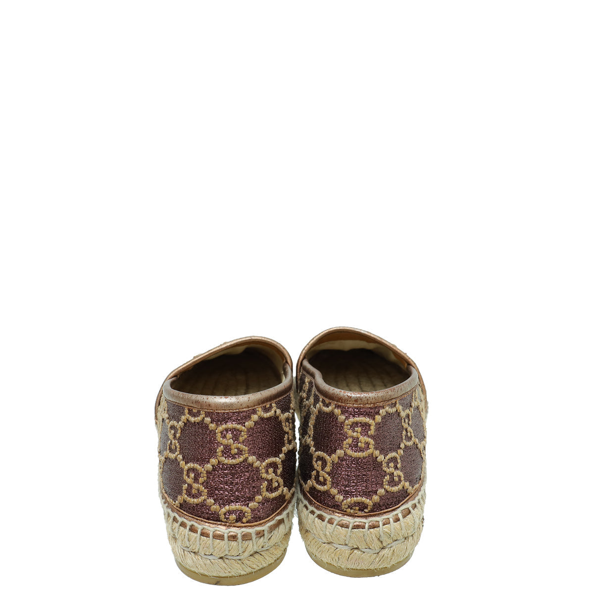 Gucci Metallic Bronze Lurex Embroidered GG Espadrille Flats 37