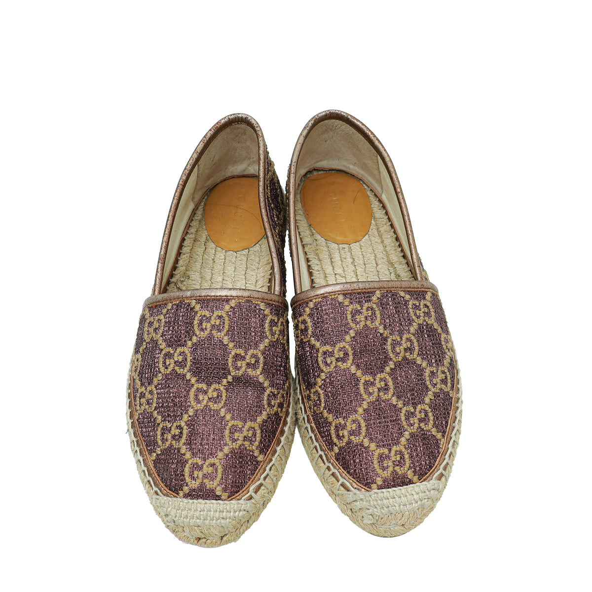 Gucci Metallic Bronze Lurex Embroidered GG Espadrille Flats 37