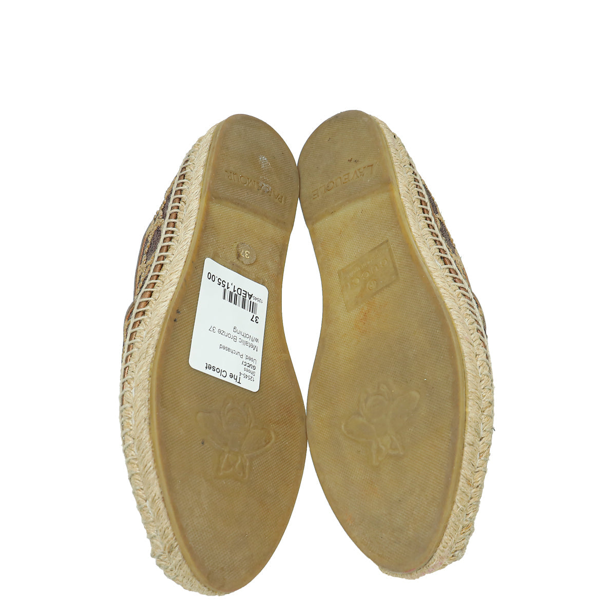 Gucci Metallic Bronze Lurex Embroidered GG Espadrille Flats 37