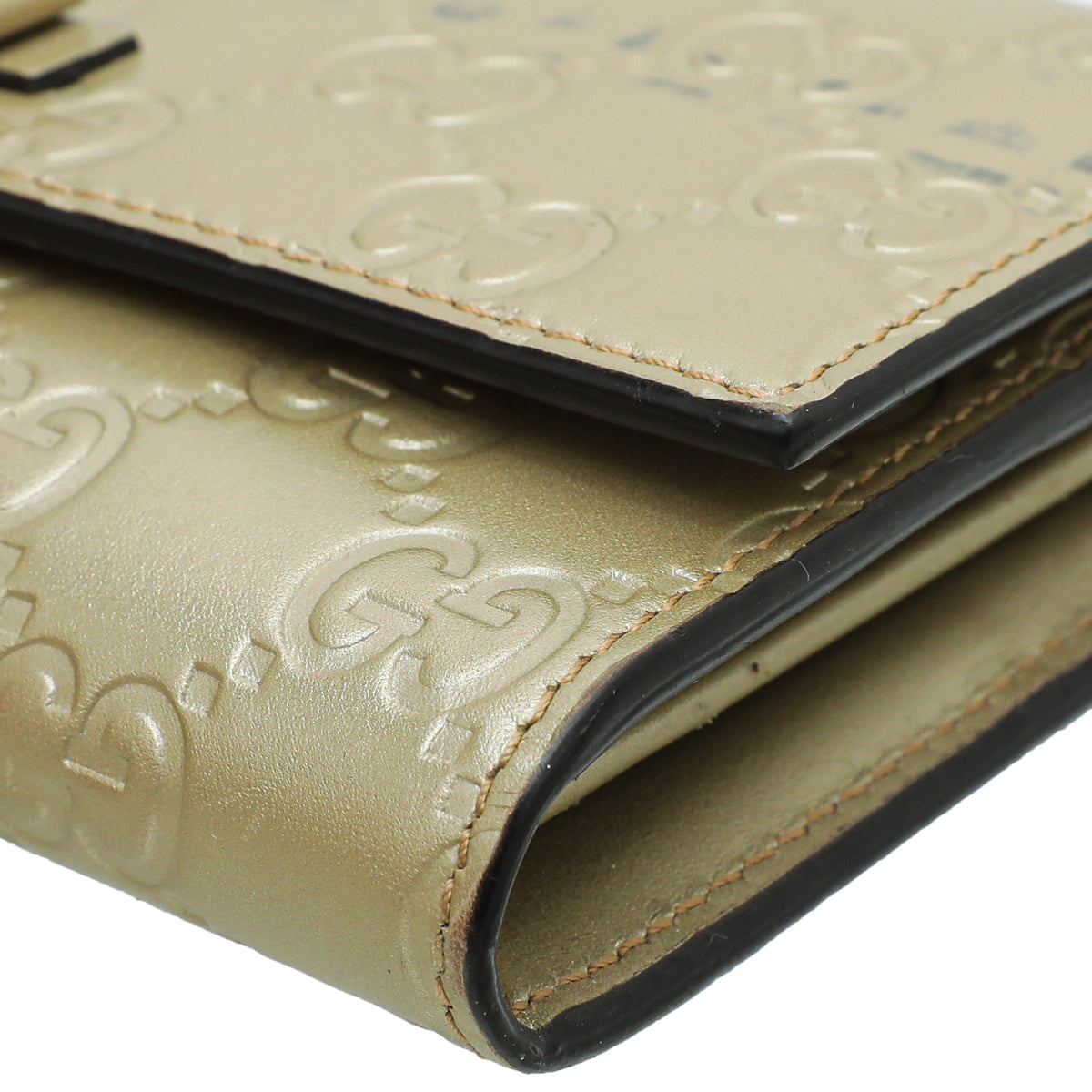 Gucci Champagne GG Guccissima Bow Continental Wallet