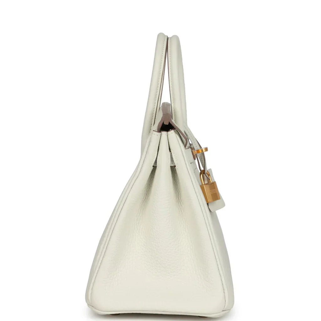 Hermes Birkin 25 Leather Gold Hardware Handbag Bag for Women (White Matt)