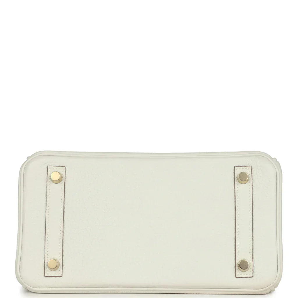 Hermes Birkin 25 Leather Gold Hardware Handbag Bag for Women (White Matt)
