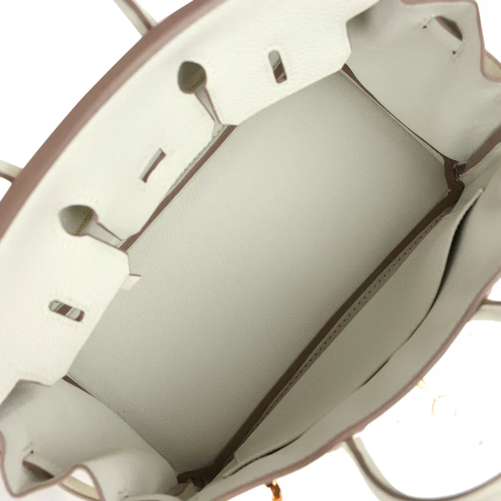 Hermes Birkin 25 Leather Gold Hardware Handbag Bag for Women (White Matt)