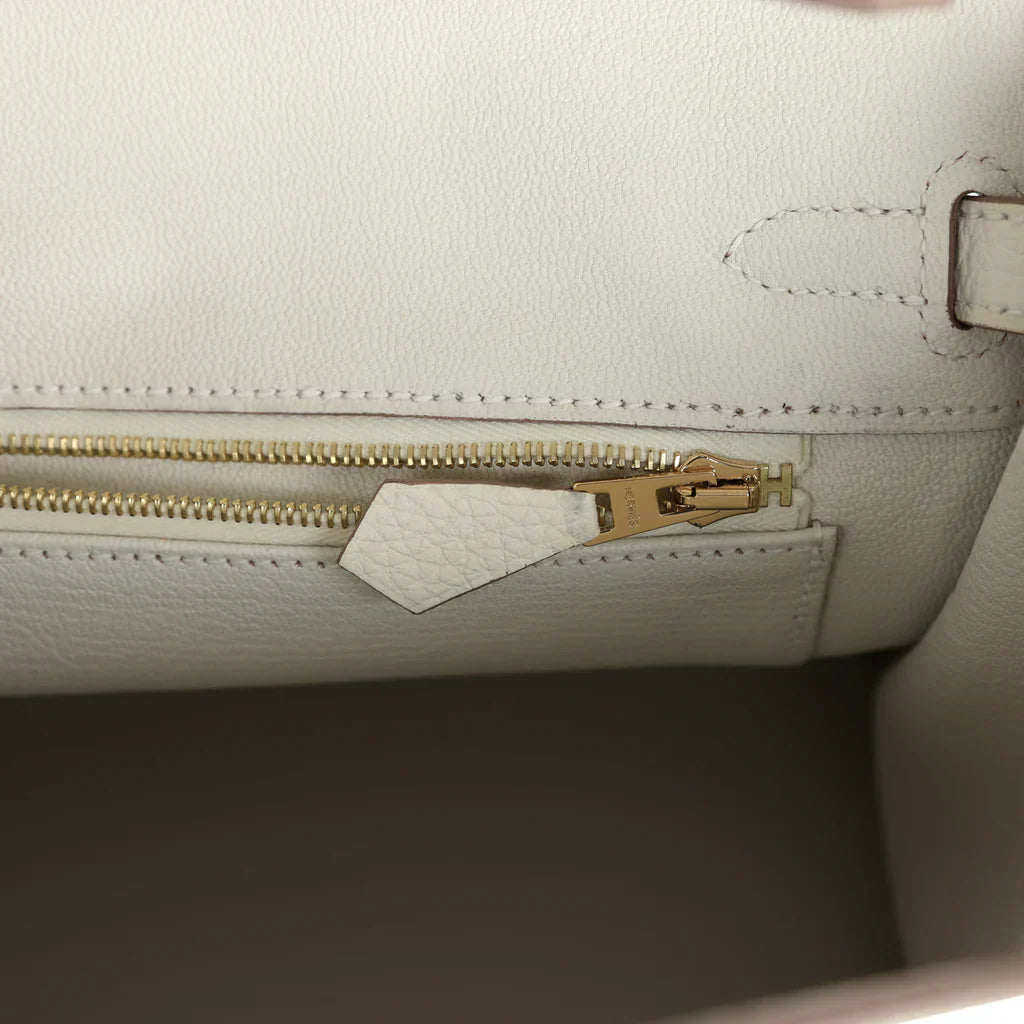 Hermes Birkin 25 Leather Gold Hardware Handbag Bag for Women (White Matt)