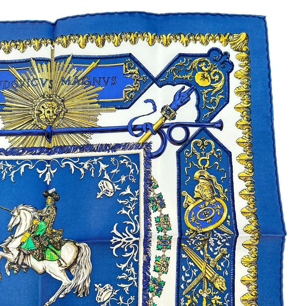 HERMES scarf silk blue Louis XIV straddling a white horse LVDOVICVS MAGNVS Carre42 Women Used