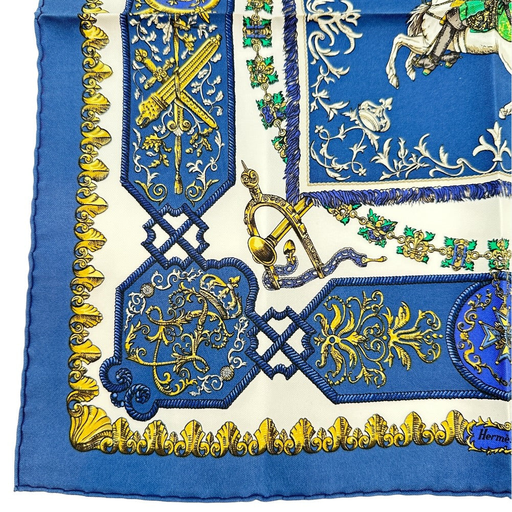 HERMES scarf silk blue Louis XIV straddling a white horse LVDOVICVS MAGNVS Carre42 Women Used