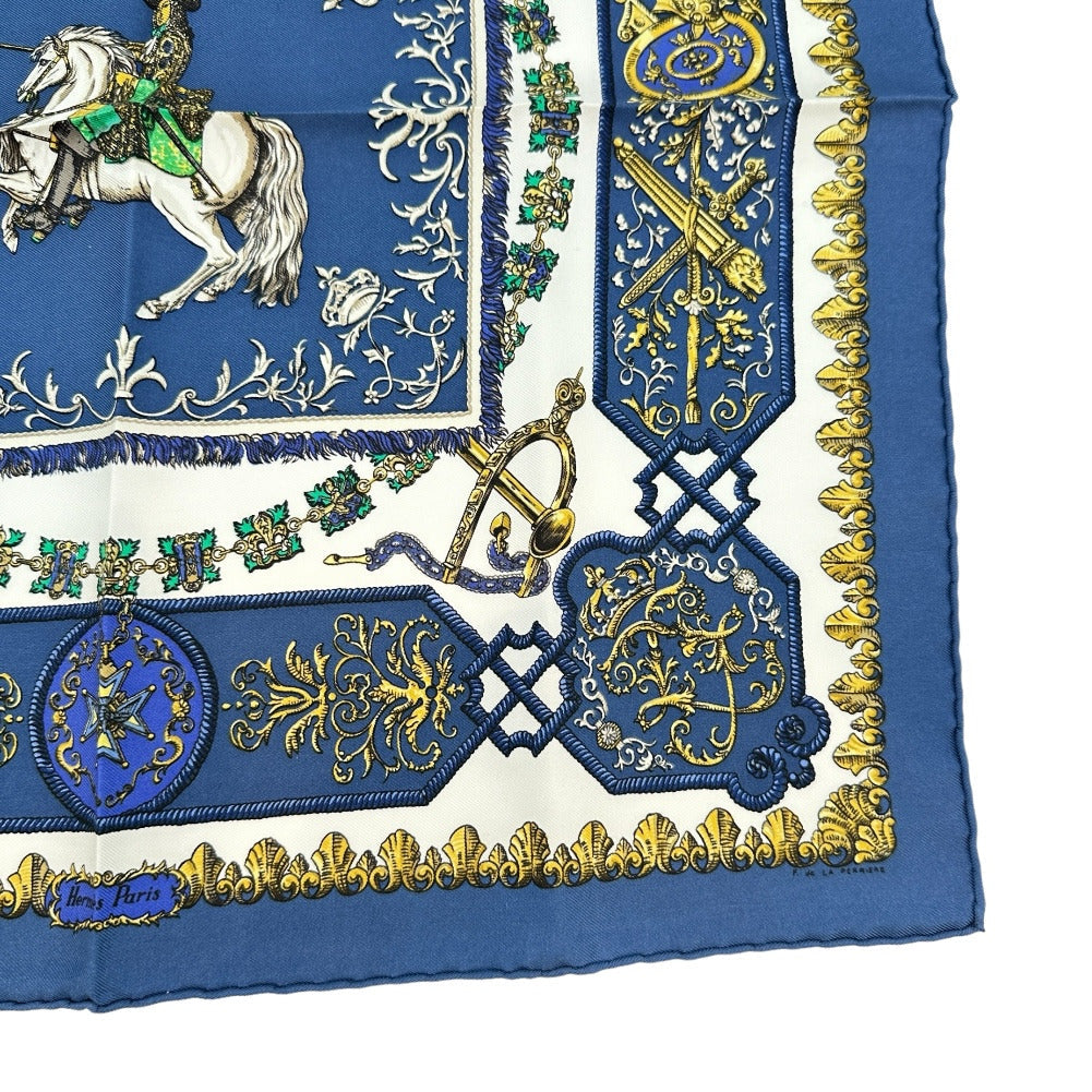 HERMES scarf silk blue Louis XIV straddling a white horse LVDOVICVS MAGNVS Carre42 Women Used