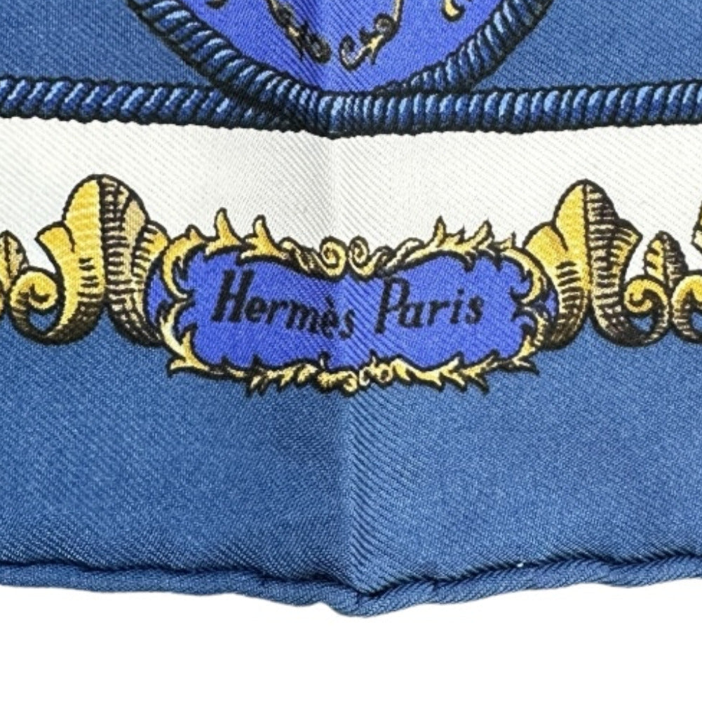 HERMES scarf silk blue Louis XIV straddling a white horse LVDOVICVS MAGNVS Carre42 Women Used