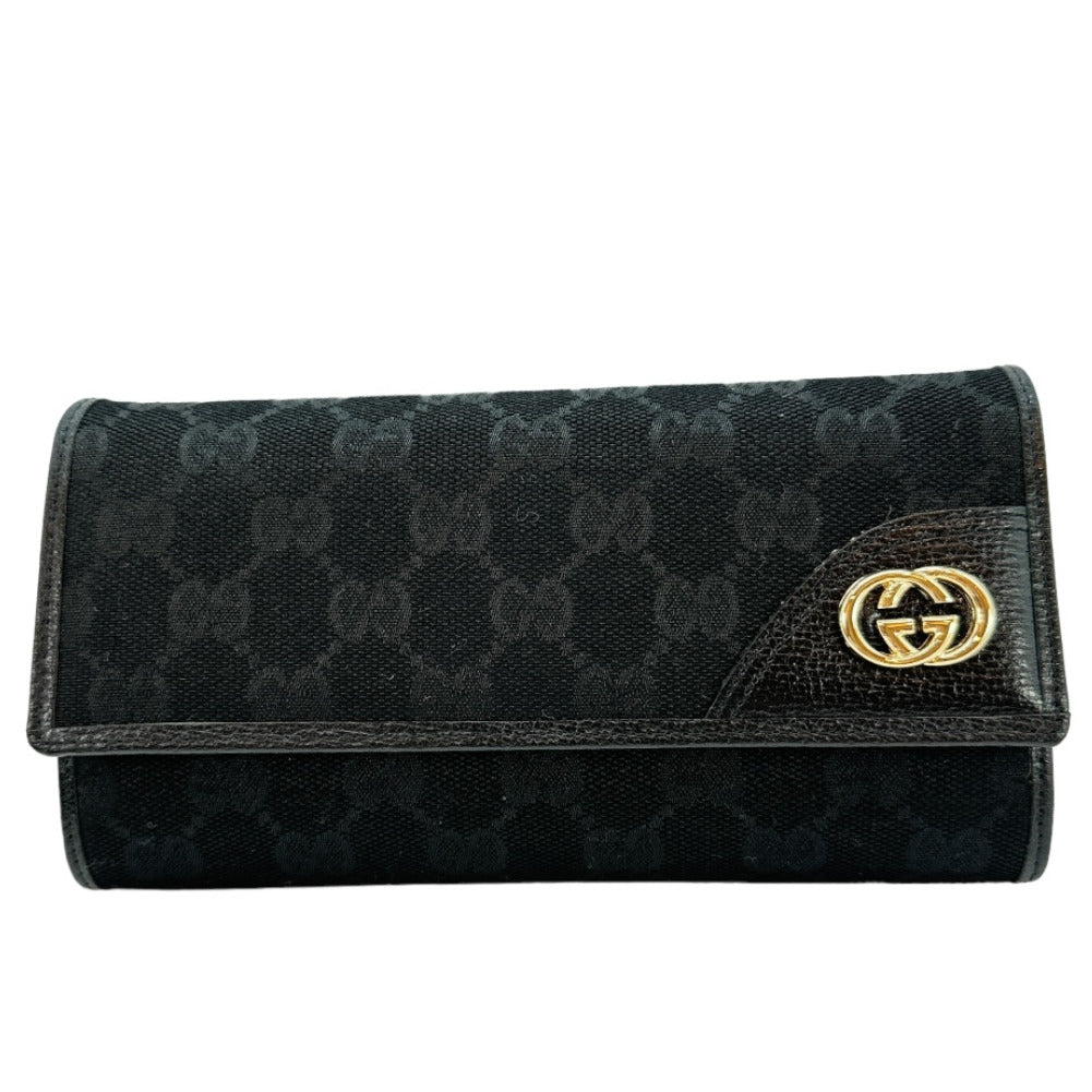 GUCCI Long Wallet Purse GG canvas black Women(Unisex) Used