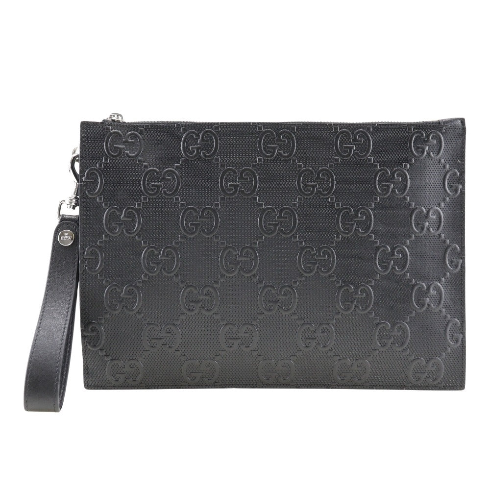 GUCCI Clutch bag 625569 leather black GG emboss mens Used