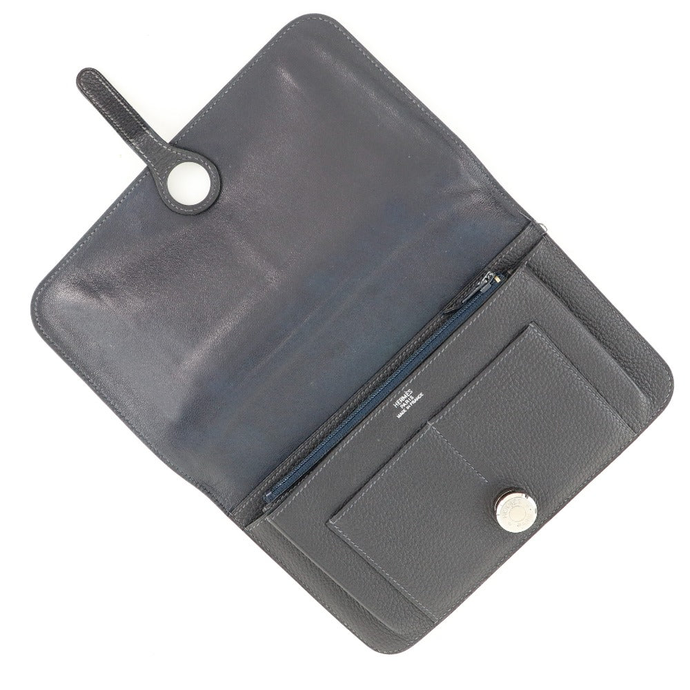 HERMES Long Wallet Purse Togo Navy blue Dogon GM unisex(Unisex) Used