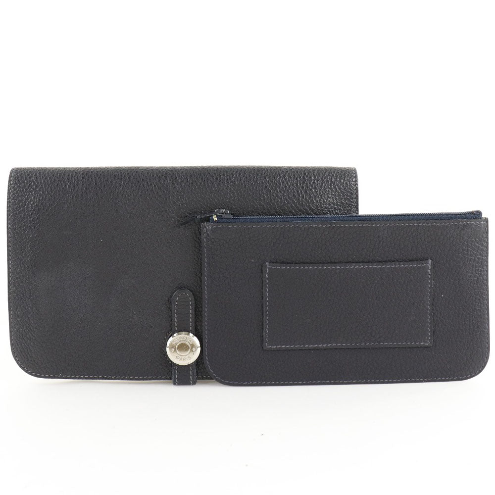 HERMES Long Wallet Purse Togo Navy blue Dogon GM unisex(Unisex) Used
