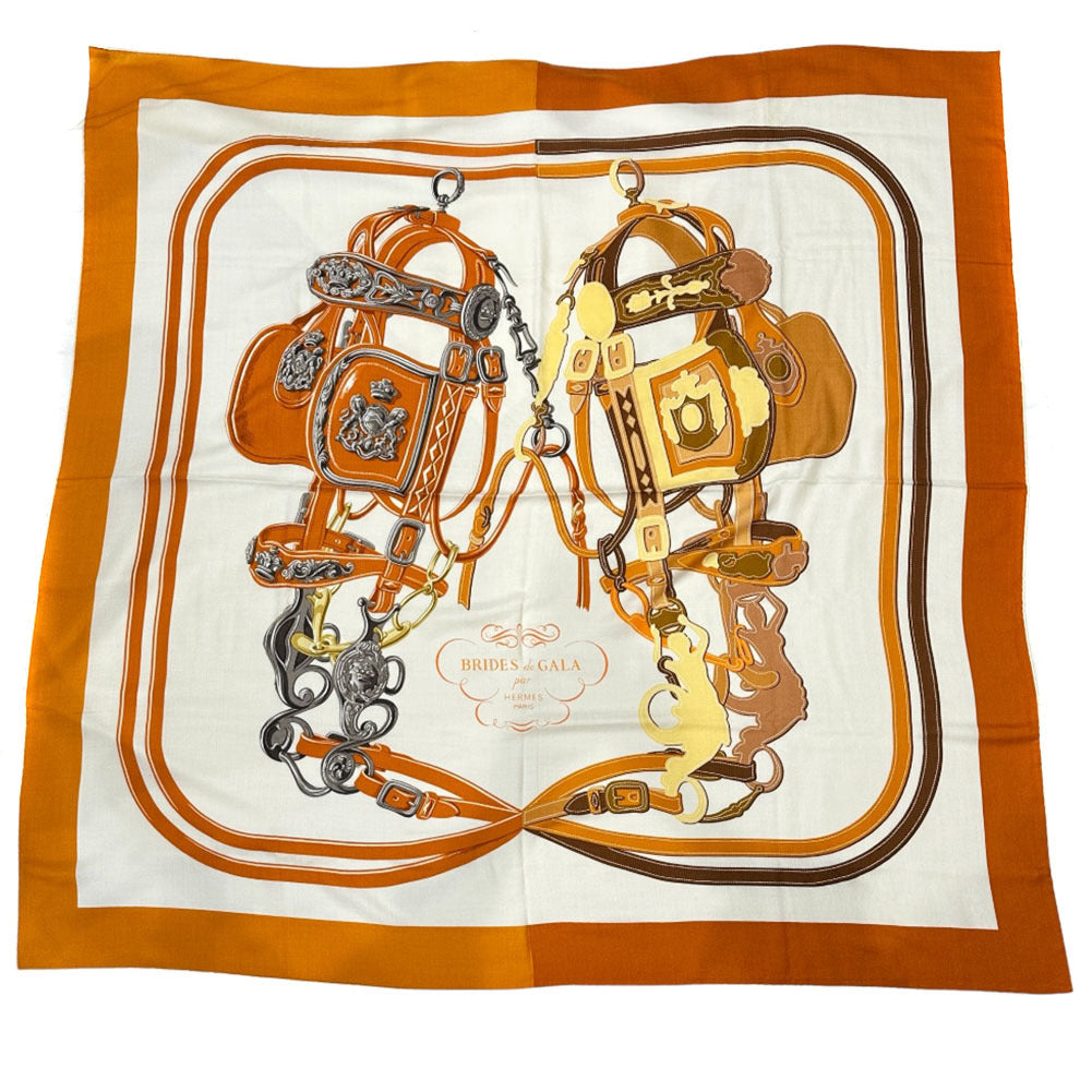 HERMES Stall Cashmere, Silk Orange Caljean 140 Women Used