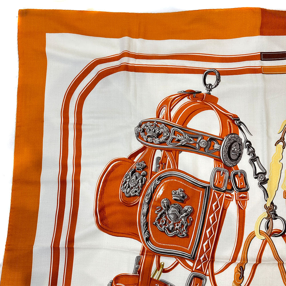 HERMES Stall Cashmere, Silk Orange Caljean 140 Women Used