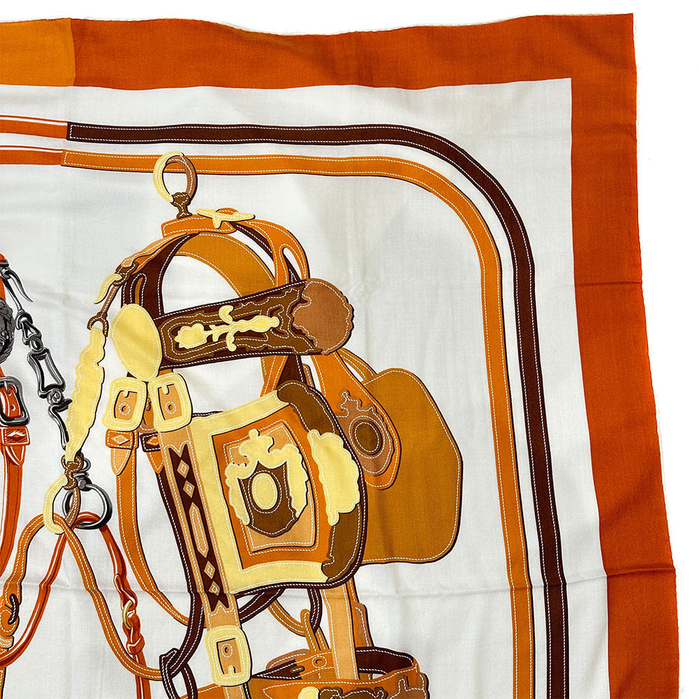 HERMES Stall Cashmere, Silk Orange Caljean 140 Women Used