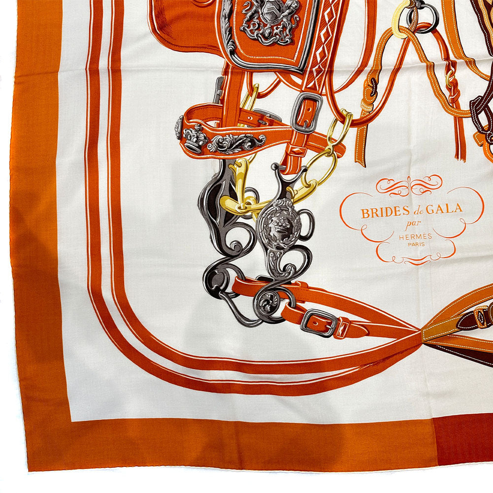 HERMES Stall Cashmere, Silk Orange Caljean 140 Women Used