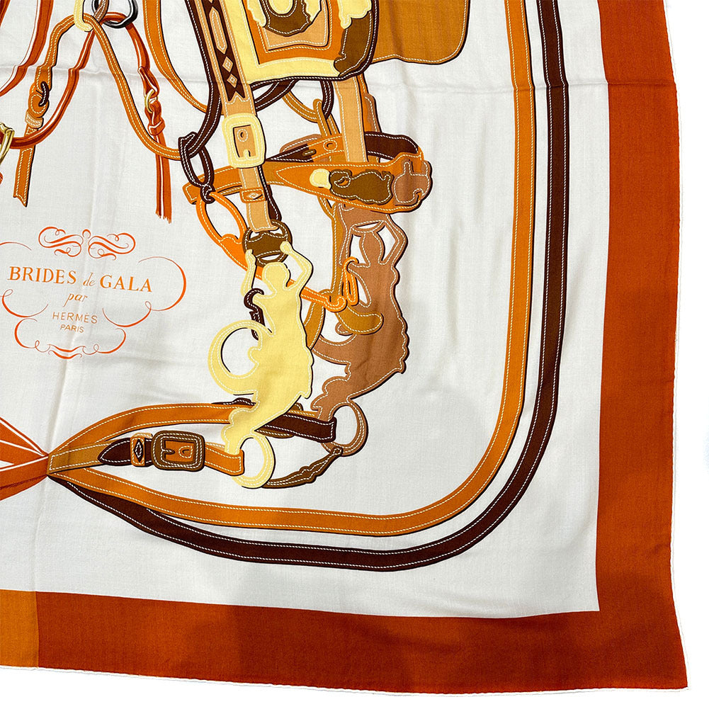 HERMES Stall Cashmere, Silk Orange Caljean 140 Women Used