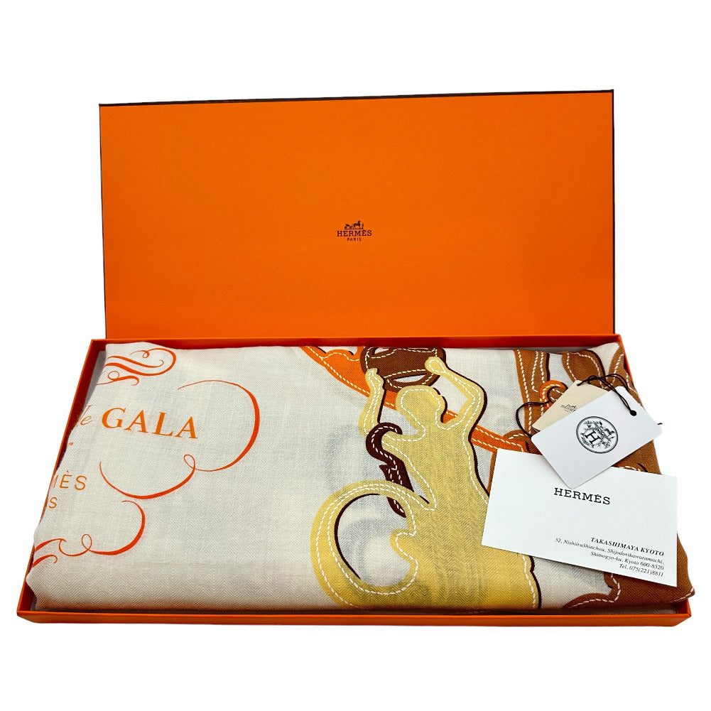 HERMES Stall Cashmere, Silk Orange Caljean 140 Women Used