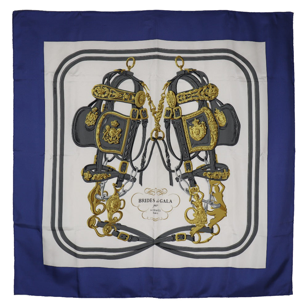 HERMES scarf silk blue Ceremony bridle BRIDES de GALA Carre90 Women Used