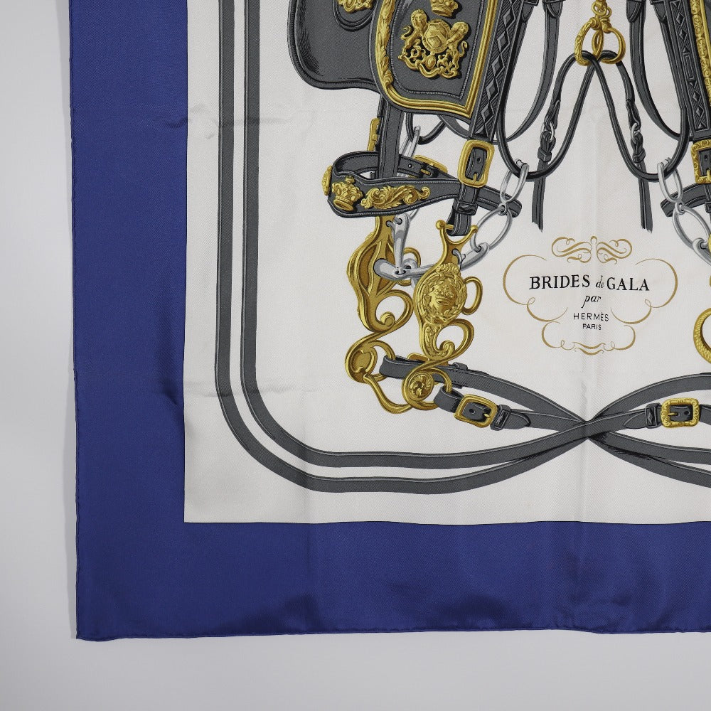 HERMES scarf silk blue Ceremony bridle BRIDES de GALA Carre90 Women Used
