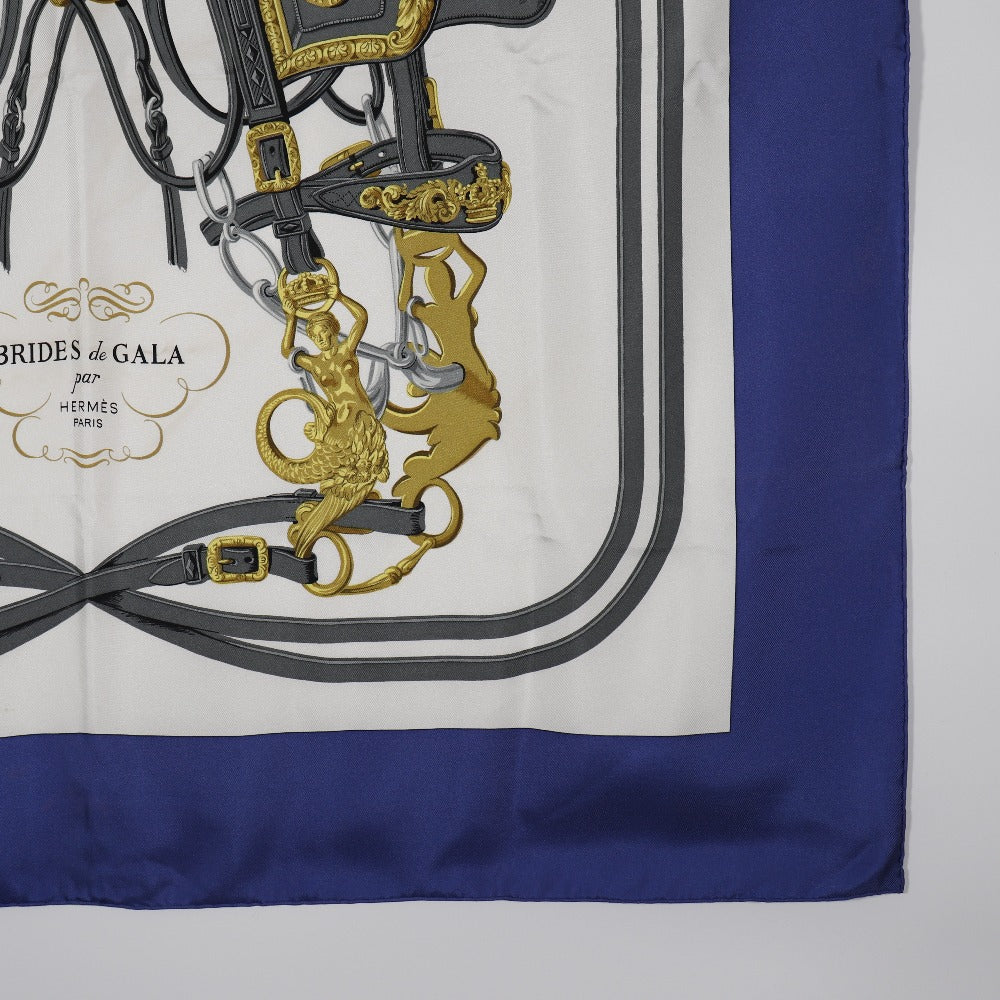 HERMES scarf silk blue Ceremony bridle BRIDES de GALA Carre90 Women Used