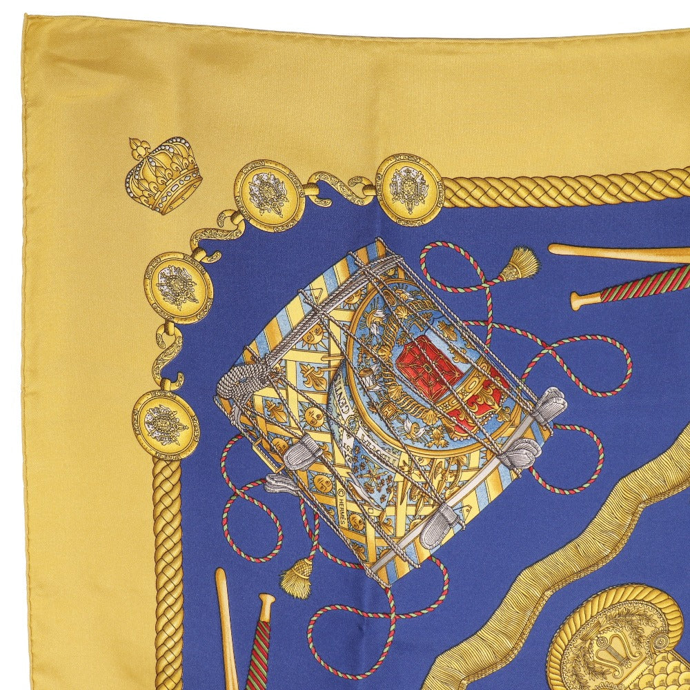 HERMES scarf silk Blue LES TAMBOURS Tambour drums Carre90