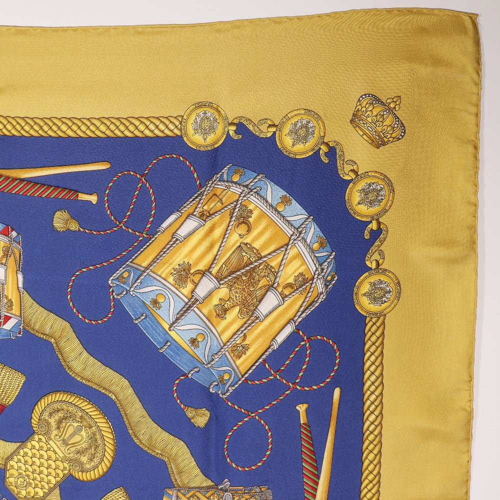 HERMES scarf silk Blue LES TAMBOURS Tambour drums Carre90