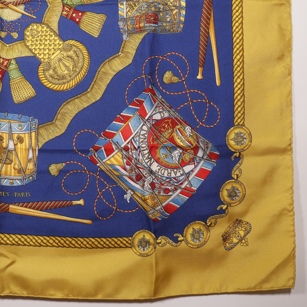 HERMES scarf silk Blue LES TAMBOURS Tambour drums Carre90