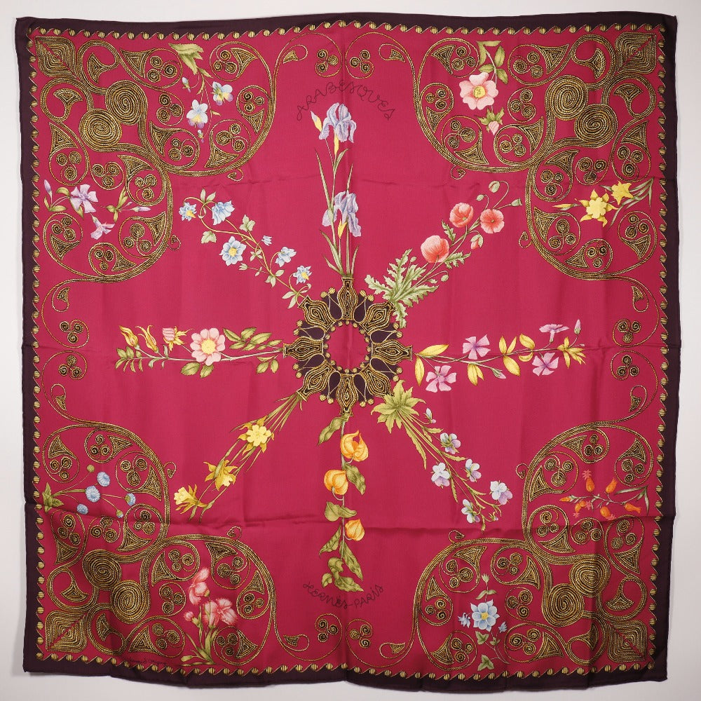 HERMES scarf silk Red ARABESQUES arabesque Carre90
