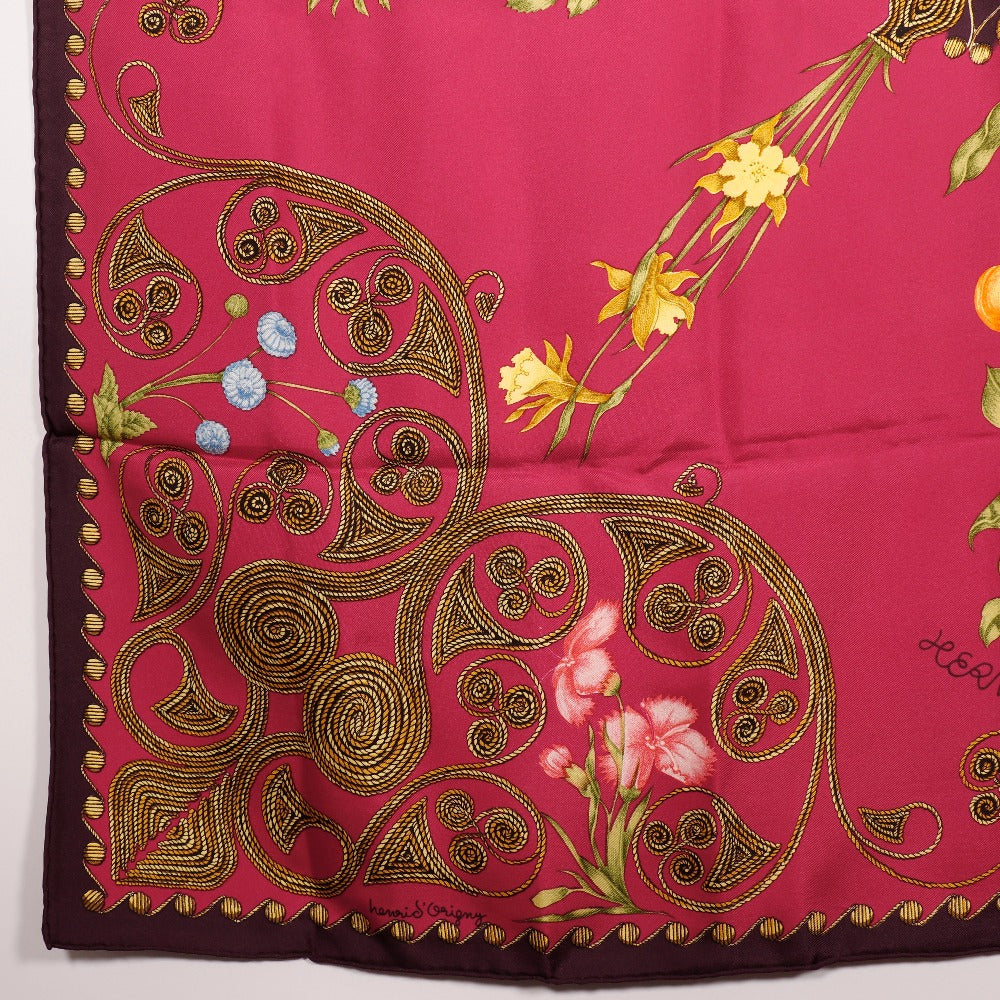HERMES scarf silk Red ARABESQUES arabesque Carre90