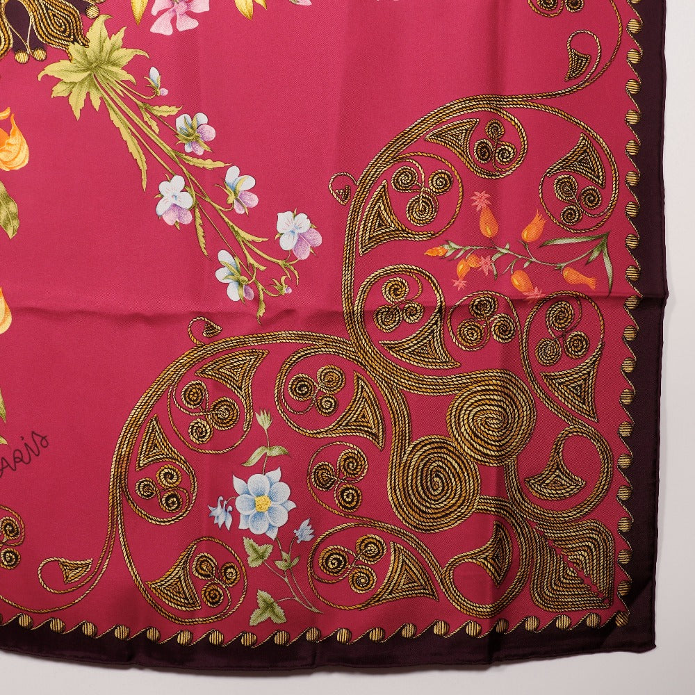 HERMES scarf silk Red ARABESQUES arabesque Carre90